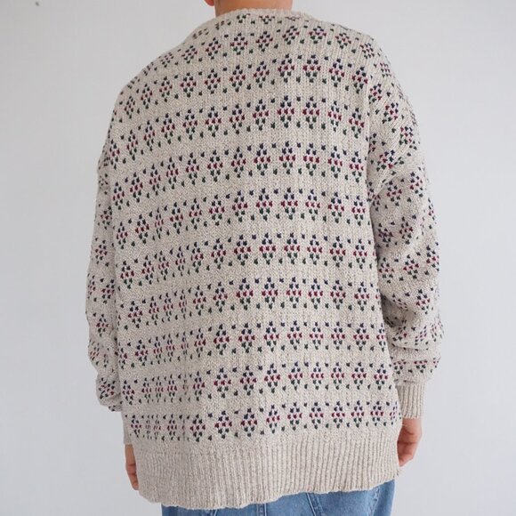 VTG Northwest Territory Ivory Cotton Knit Cabincore Retro Eclectic Sweater XL - Picture 2 of 11